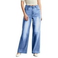 thumbnail image 2 of WTOBBY Women's Wide Leg Jeans, High Waist Straight Leg Stretch Denim Pants with Multiple Pockets, Comfortable and Casual Trousers for Everyday Outfits,Light Blue 2XL, 2 of 5