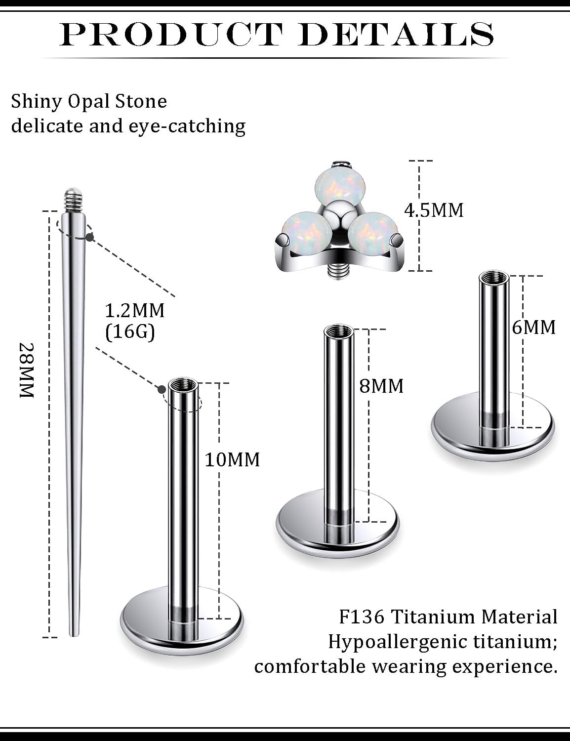 16G G23 Titanium Tragus Conch Helix Piercing Jewelry Cartilage Earrings Helix Earrings Piercing Jewelry Women Men Silver 6MM 8MM 10MM Internally Threaded Flat Back Forward Medusa Labret[d821]