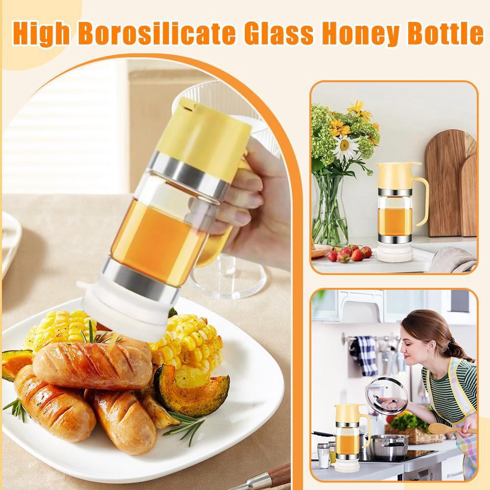 Honey Dispenser No Drip with Base, 2026 New Glass Honey Dispenser with Stand, 10oz Maple Syrup Dispenser for Coffee or Tea, Mess Free Honey Dispenser for Honey and Syrup, Honey Container