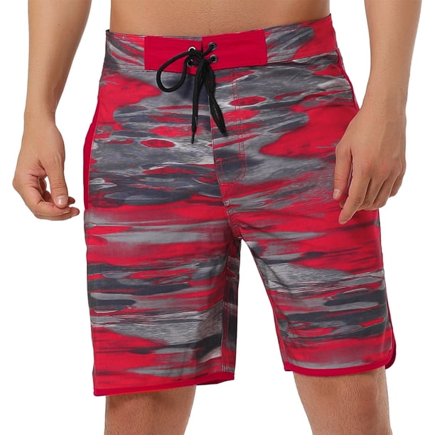 INSPIRE CHIC Shorts de ba?o con estampado de color en contraste de cintura con cordón de verano para hombre rojo 36 INSPIRE CHIC Short