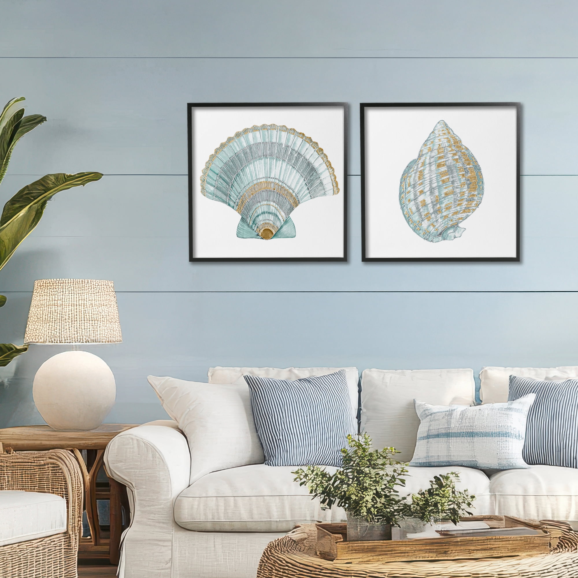 Stupell Industries Regal Clam Shell Duo 2 Piece Black Framed Giclee Art Set, design by Lorenzo Collective
