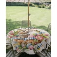 thumbnail image 3 of Outdoor Tablecloth with Umbrella Hole Zipper Happy Easter Round Tablecloth 54" Waterproof Outside Table Cloth Cute Rabbits Flowers Eggs Butterflies Beige Patio Table Cover Tablecloths for Picnic, 3 of 8