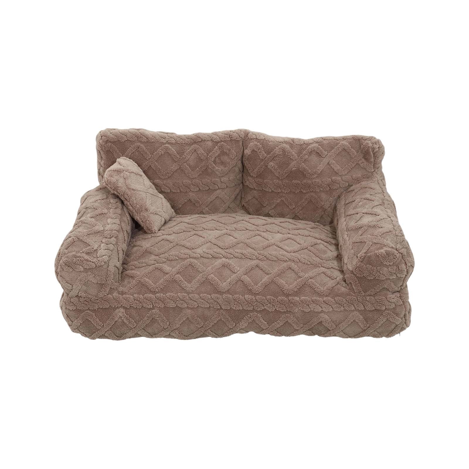 Orthopedic Pet Sofa Bed Removable Washable Plush Cushion Supportive Calming Sleeping Couch for Small Medium Dog Cat Indoor Rest Brown - XL