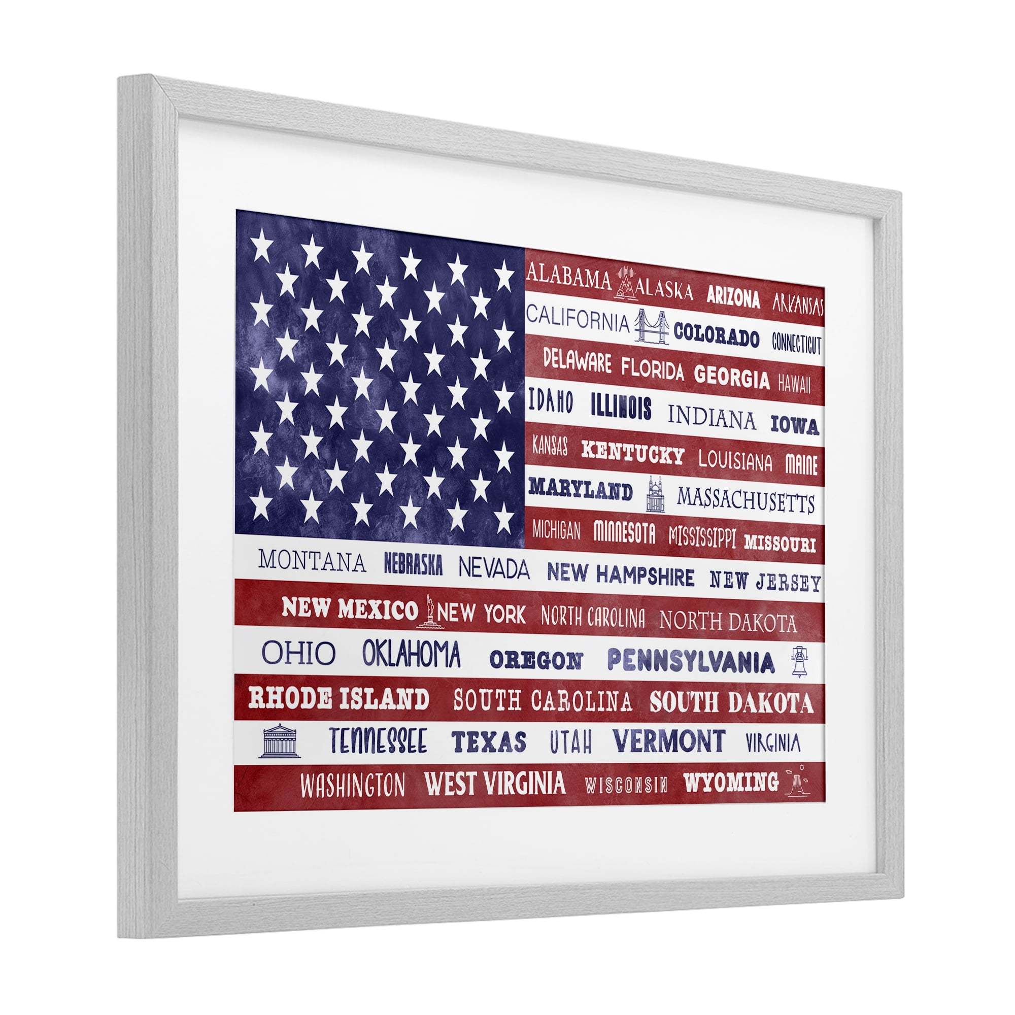 Stupell Industries States Of America Flag Gray Framed Print Under Glass, design by Daniela Santiago