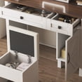 thumbnail image 3 of Rustic Vanity Desk w/ Sliding Mirror & Lights | Hairdryer Holder + Charging Socket | Multi-Layer Shelves, 2 Drawers & Cabinet | Bedroom Set, 3 of 12