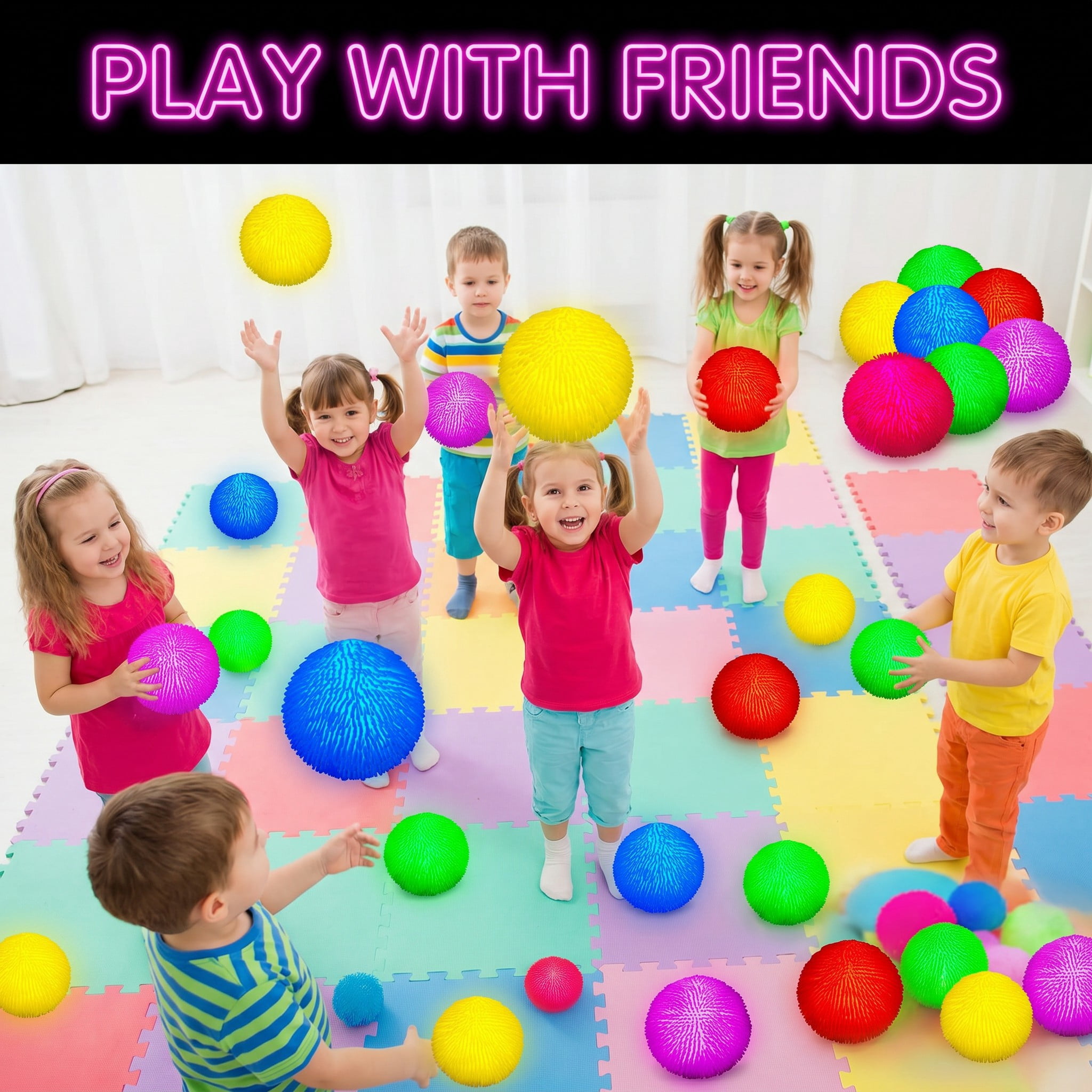 YEMNPIOS 4 Pcs Spiky LED Puffer Balls, 9 Inch Large Stretchy Stress Balls, Glow in The Dark, Classic yellow for Party Favors