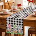 thumbnail image 5 of Easter Bunny Gnomes Table Runner - 108 Inch Long Spring Easter Eggs Floral Black Plaid Cotton and Linen Blended Dress Scarves Farmhouse Table Runner for Kitchen Dining, Coffee Table, 13" x 108", 5 of 8