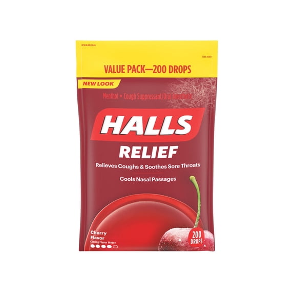 1 PACK | Cherry Halls Cough Suppressant Drops, 200 ct.
