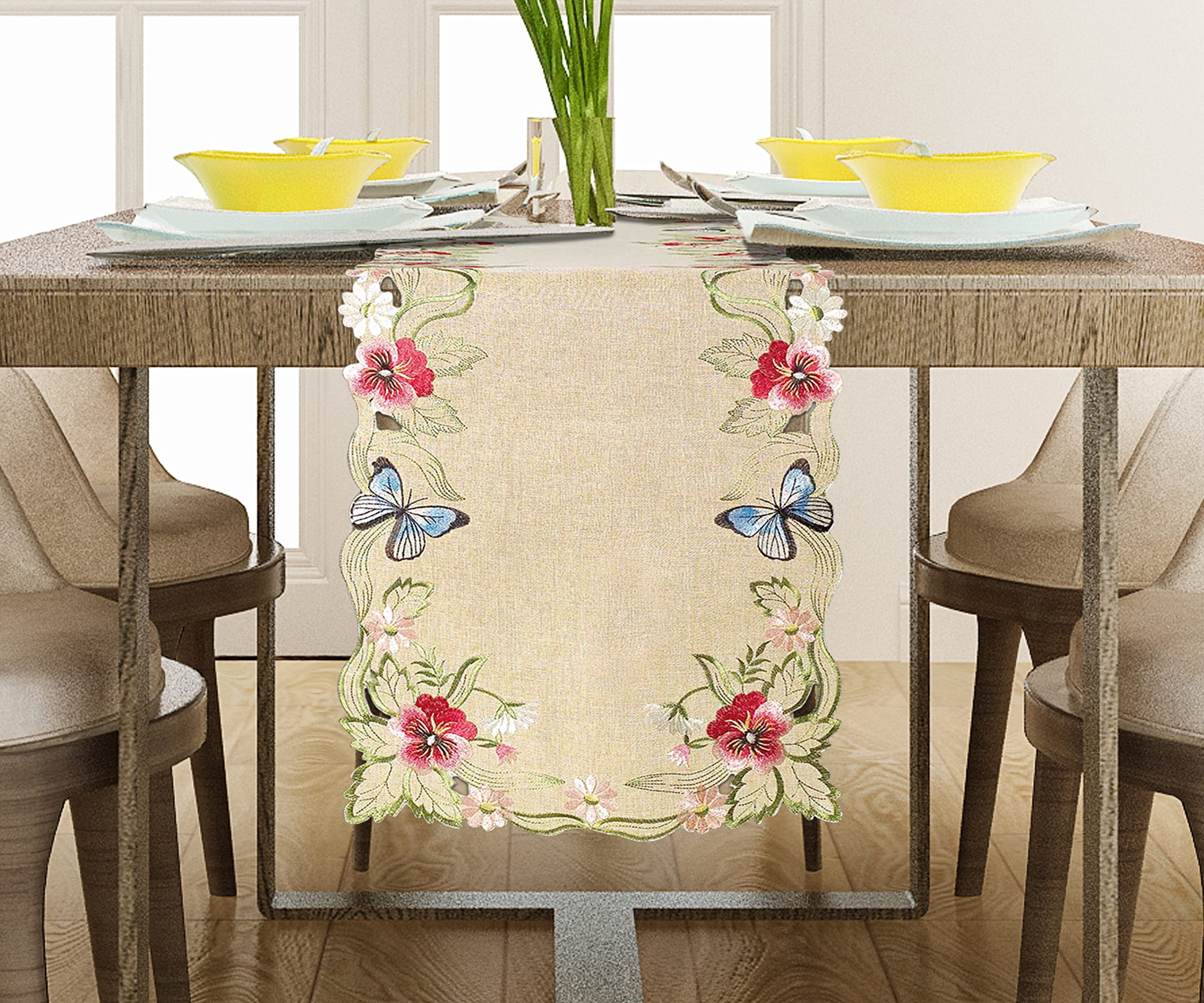 Table Runner for Dining Table, Gold Lace Table Linen, 14x108 inches - The Maliana Collection - Home Decor