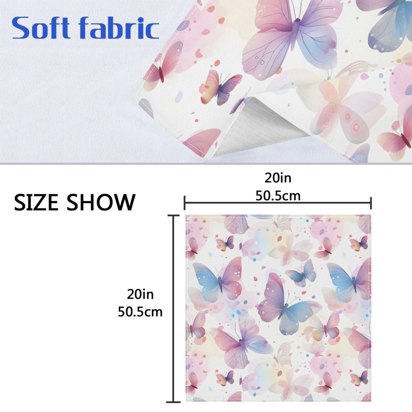 JSTEL Pink & Blue Butterfly Cloth Napkins Set of 6, 20x20 Inch Washable and Reusable Napkin for Decoupage Dinner Party Everyday Use