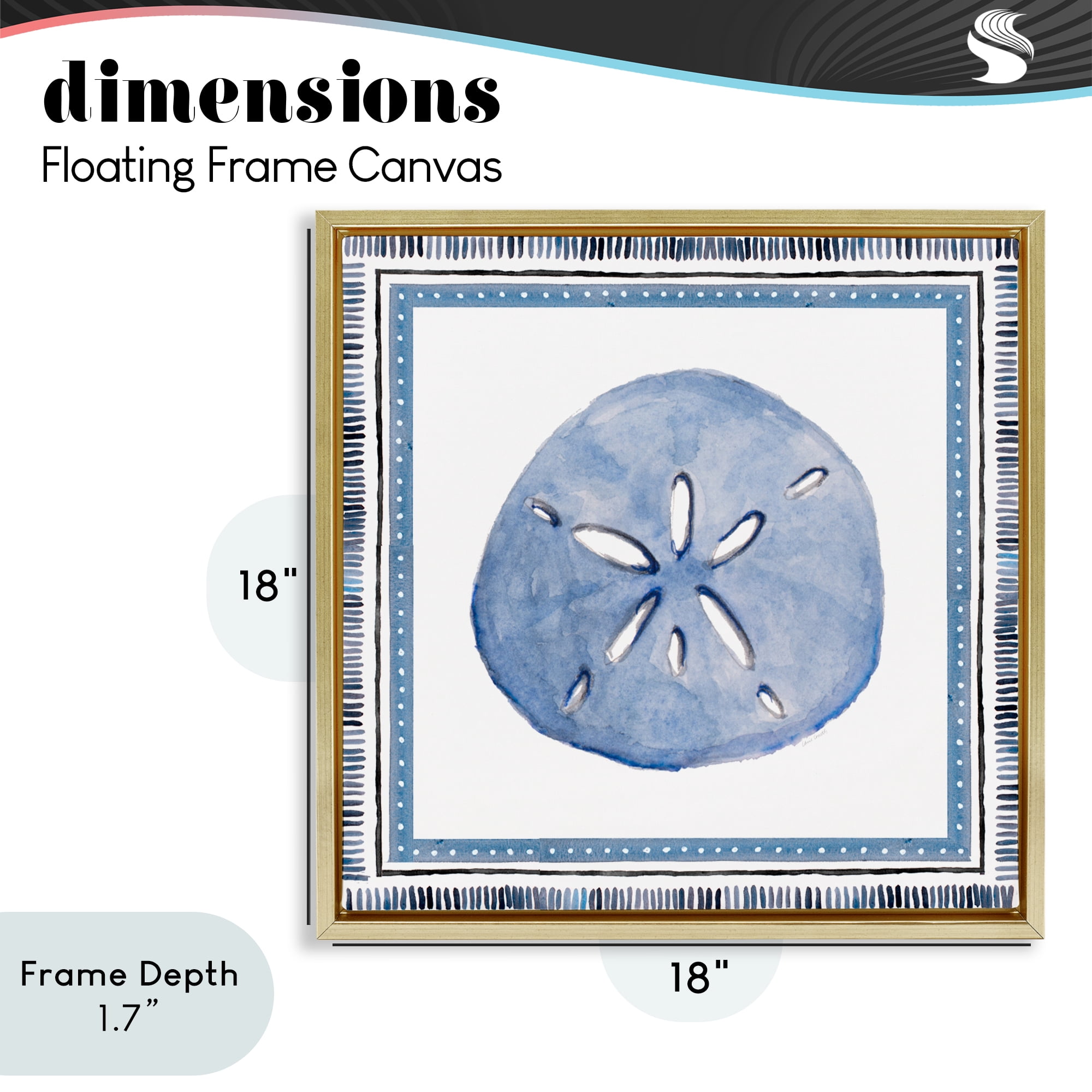 Stupell Industries Blue Bordered Sand Dollar Gold Framed Floater Canvas Wall Art, design by Lanie Loreth