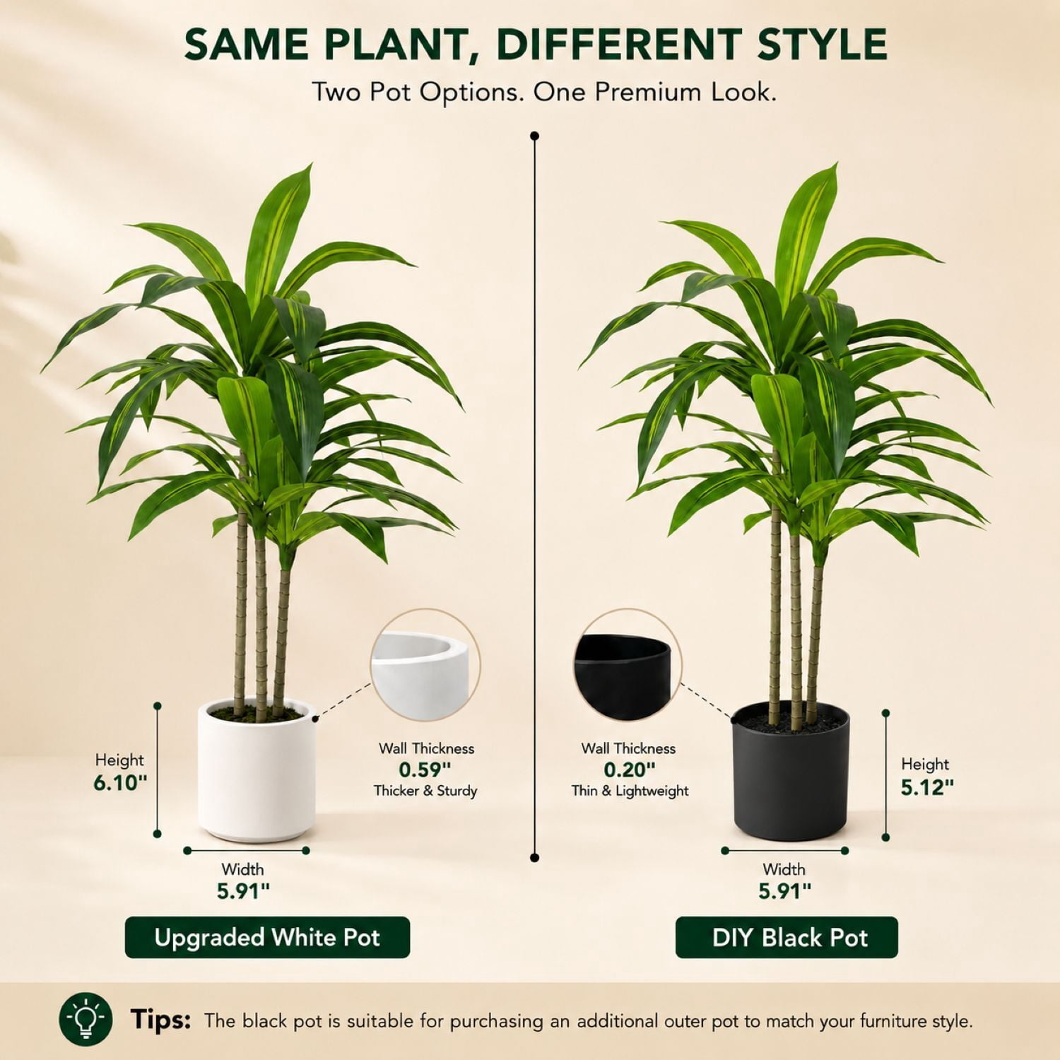 Easy4Home 3.6FT Artificial Plant Fake Dracaena Tree Potted Indoor Faux Floor Plant for Home Office Decor, White Pot