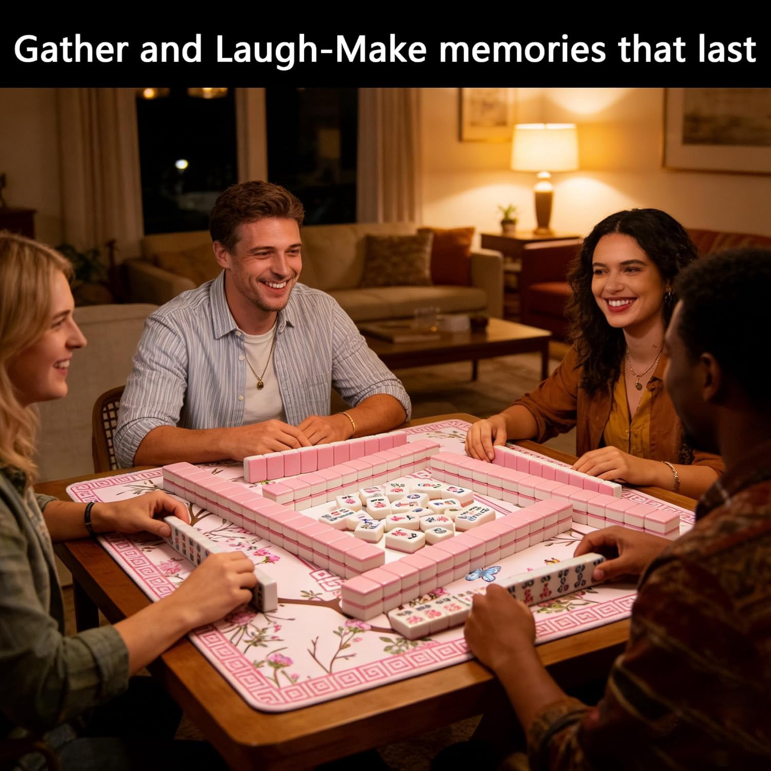 Mahjong Mat for Table, 31.5''''x31.5'''' Non-Slip & Noise Reduction Mahjong Mat with Rules,Mah Jongg Gift with Carrying Bag for Poker,Board Games,Dominoes,Cards & Tile Games (Light Pink)