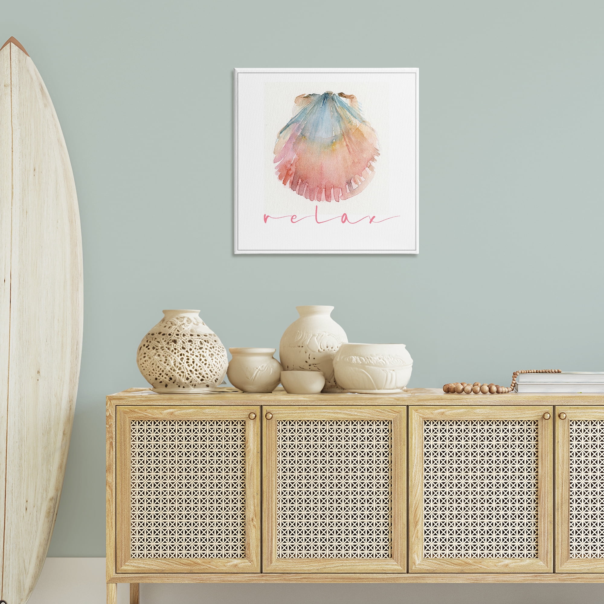 Stupell Industries Scallop Shell Relax Nautical & Beach Painting Wrapped Canvas Art Print Wall Art, 30 x 30