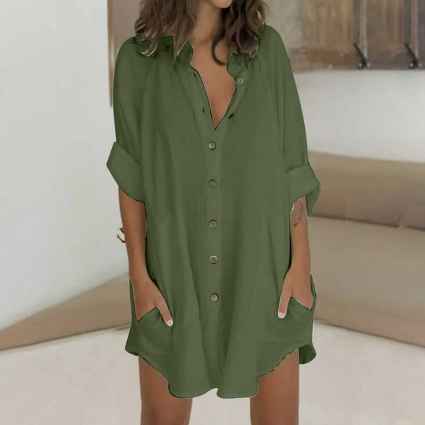 Casual button up dress sales