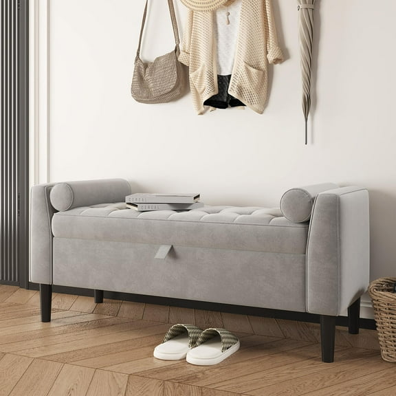 Ataucjin Ottoman Bench with Storage, 46.5" Tufted Storage Bench for Bedroom, Upholstered Entryway Large Shoe Couches with Rolled Arms for Living Room, Hallway
