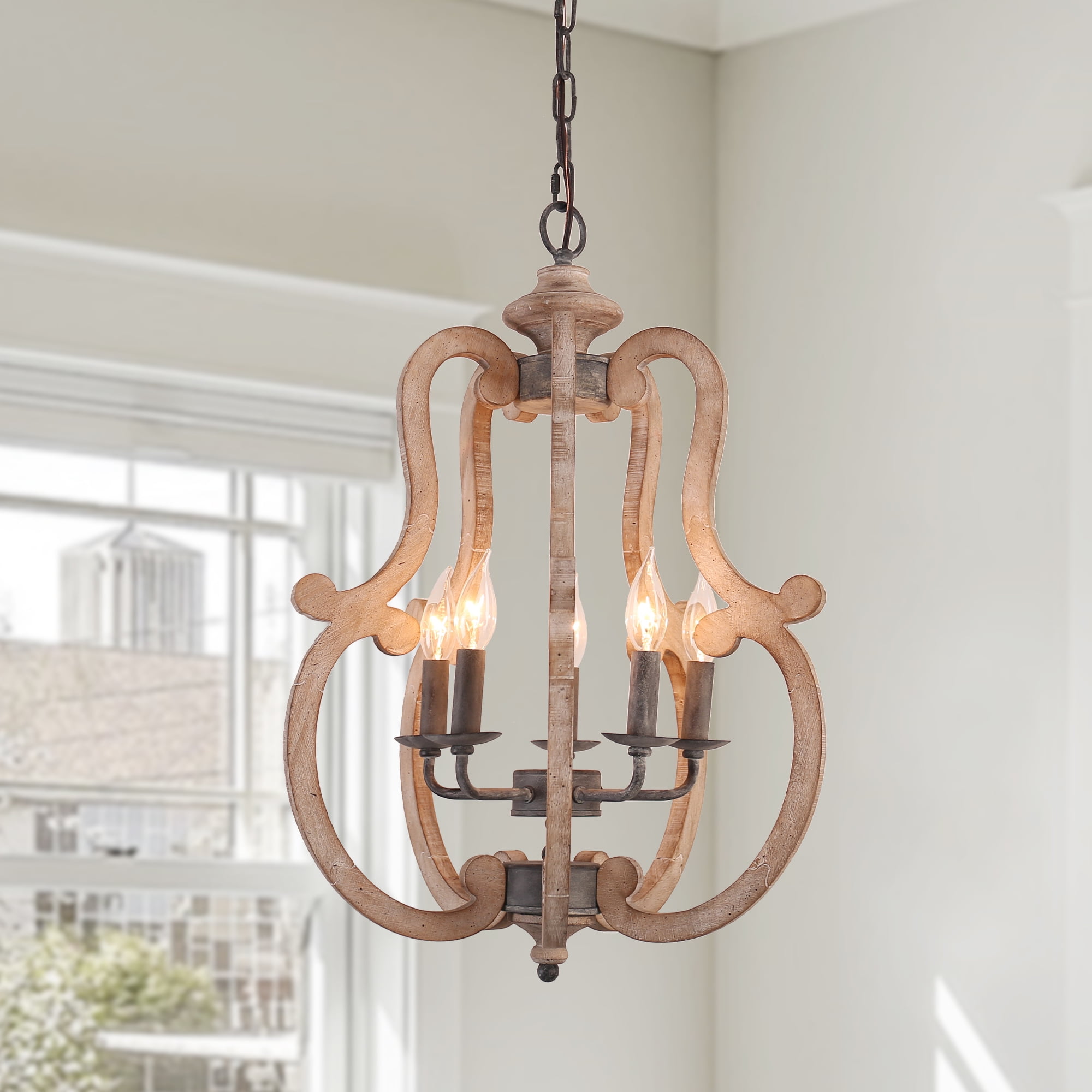 Oaks Aura 5 Light Candle Style Empire Wood Lighting French Country