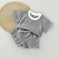 thumbnail image 4 of OSOLU Children Boys Outfits Summer Striped Knit Crew Neck Tee and Shorts 2 Piece Thin Breathable Casual Daily Wear Fashion Travel Clothing Sets, 4 of 4
