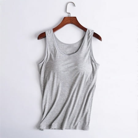 Tank Tops for Women Plus Size with Bra Yoga Sports Tank Camisole With Chest Pad No Steel Rings Bottom Underwear Tops Gray XXL