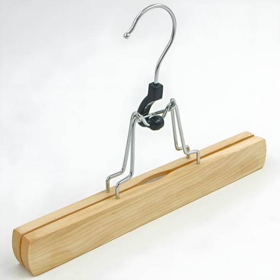 XIBUFE High-Grade Wooden Trouser Hangers with Clips - Non Slip Wooden Skirt Hangers - Heavy Duty Wood Pant Hanger with Clamp,360° Swivel Hook - Wooden Trousers Hangers for Skirts,Pants Jeans