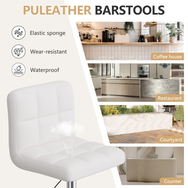 Daluvenix Swivel Bar stools set of 2 Modern PU Leather Barstools with Midback, Adjustable Counter Height Bar Chairs for Kitchen Island, White