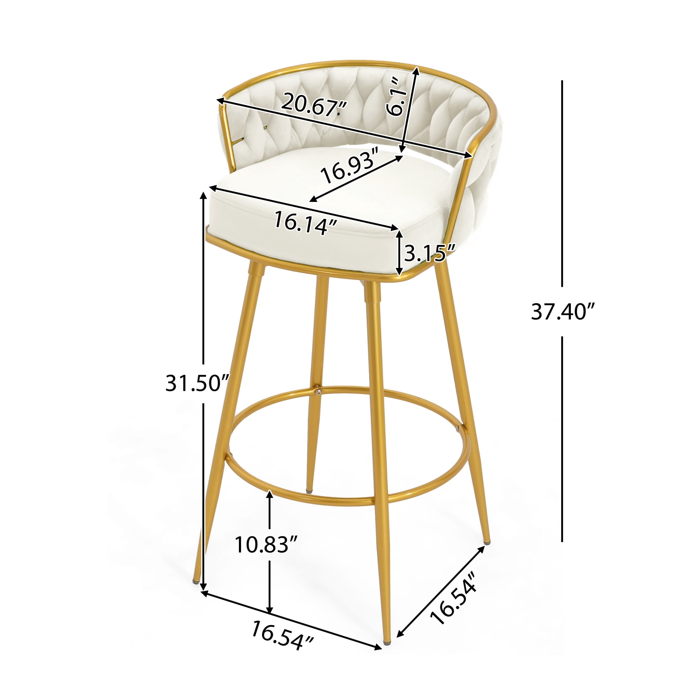 Nyxara 31.5" Seat Height Modern Upholstered Swivel Counter Stools, Powder Coated, Iron, Beige + Gold, Set of 2