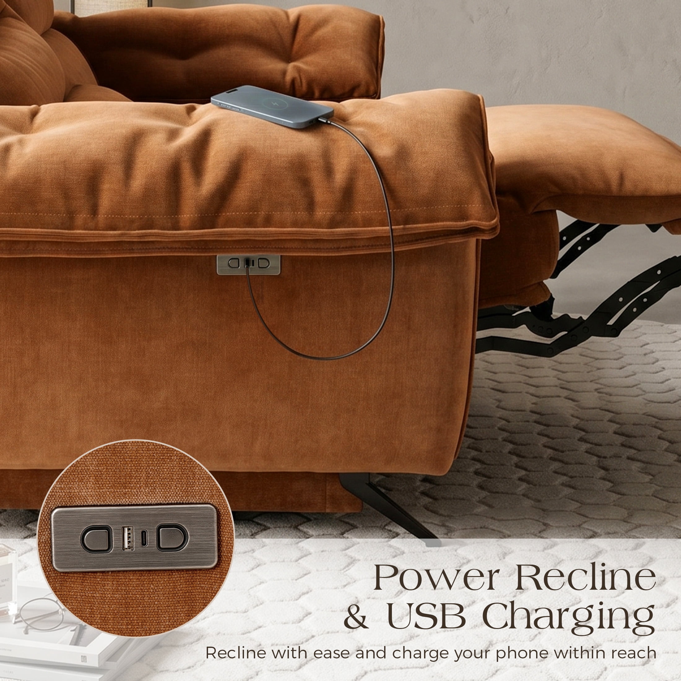 Aenkyo 2-Piece Power Reclining Sofa Set with USB Ports, Loveseat and Sofa, Sienna Brown