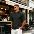 thumbnail image 7 of Mens Summer Hoodies Short Sleeve Lightweight Retro Loose Fit Basic Hooded Tops with Front Pocket Black S, 7 of 7