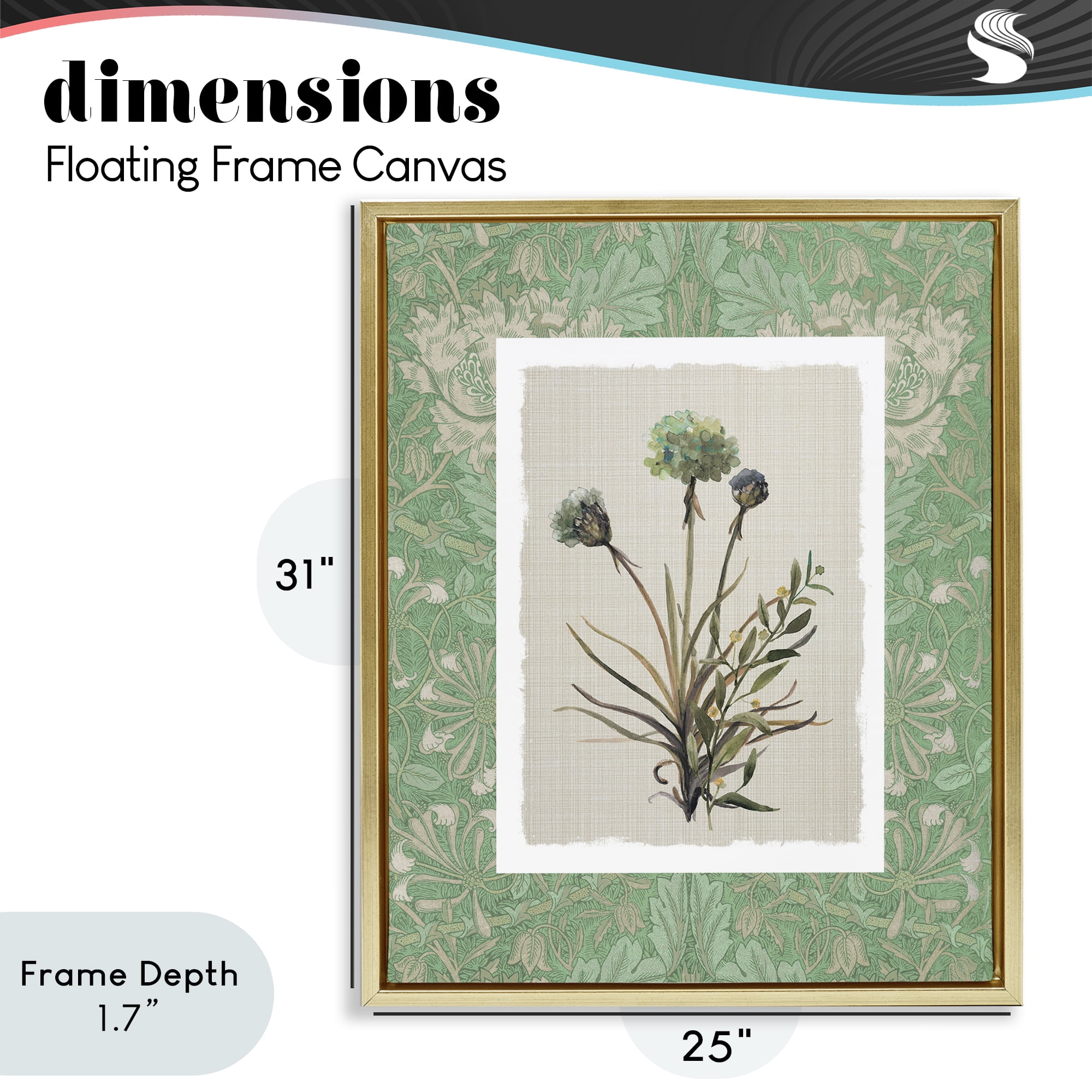 Stupell Industries Vintage Foliage in Green Gold Framed Floater Canvas Wall Art, design by Carol Robinson