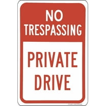 No Trespassing Private Drive Red on White Metal Aluminum Sign 8X12