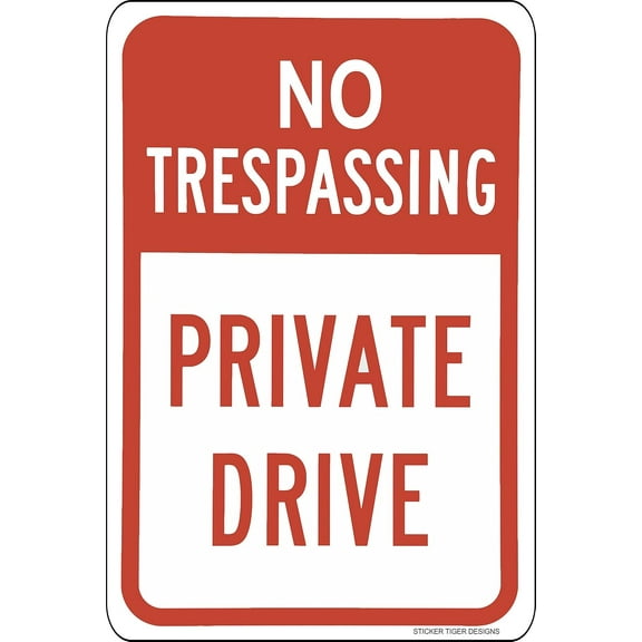 No Trespassing Private Drive Red on White Metal Aluminum Sign 8X12