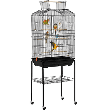 Alden Design 67.5″ H Rolling Open Top Metal Large Bird Cage for Budgie Parrot Canary Cockatiel, Black