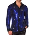 thumbnail image 1 of INSPIRE CHIC Camisas de Hombre Lentejuelas de Manga Larga con Botón Brillante Camisas Metálicas XL Azul, 1 of 5