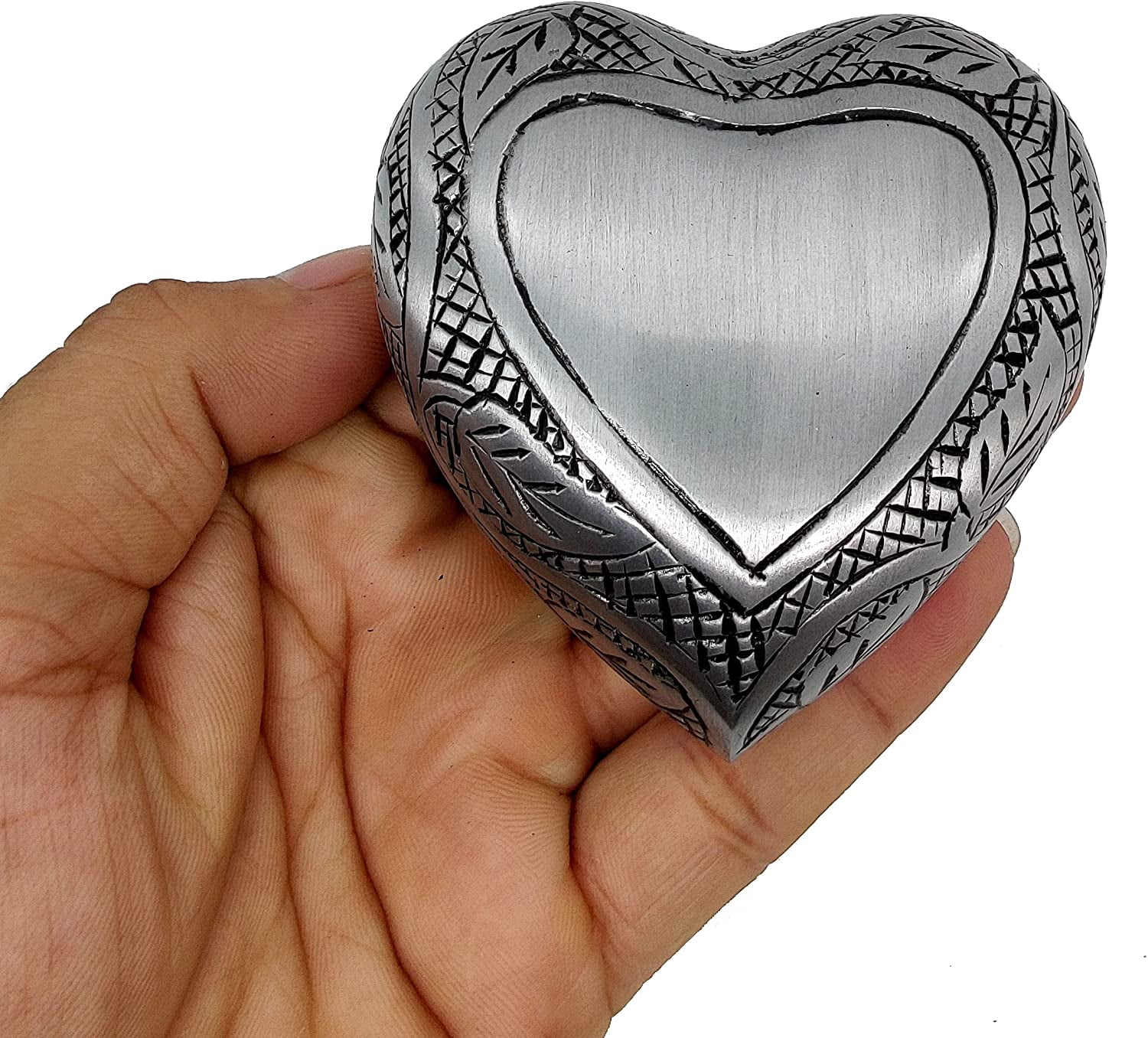 5MOONSUN5's Handcrafted Engraved Heart Urn Keepsake Cremation Urn for Human pet Ashes Engraved Urn Heart Shaped Perfect for Adults & Infants Honor Your Loved One. Comes with Brass Stand & Premium Box