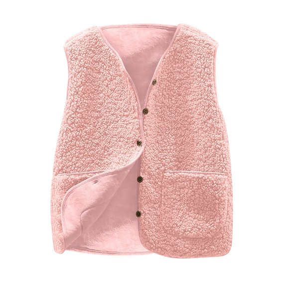 Womens Sherpa Vest Casual Warm Fuzzy Faux Shearling Vest Sleeveless Fleece Jacket Pockets Teddy Coat Gilet for Winter 04-Pink XXL