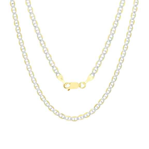 Nuragold 14k Real Yellow Gold Solid Mariner 3mm Anchor Chain Pave Diamond Cut Necklace (16"-24") Two Tone Italian Jewelry for Men & Women