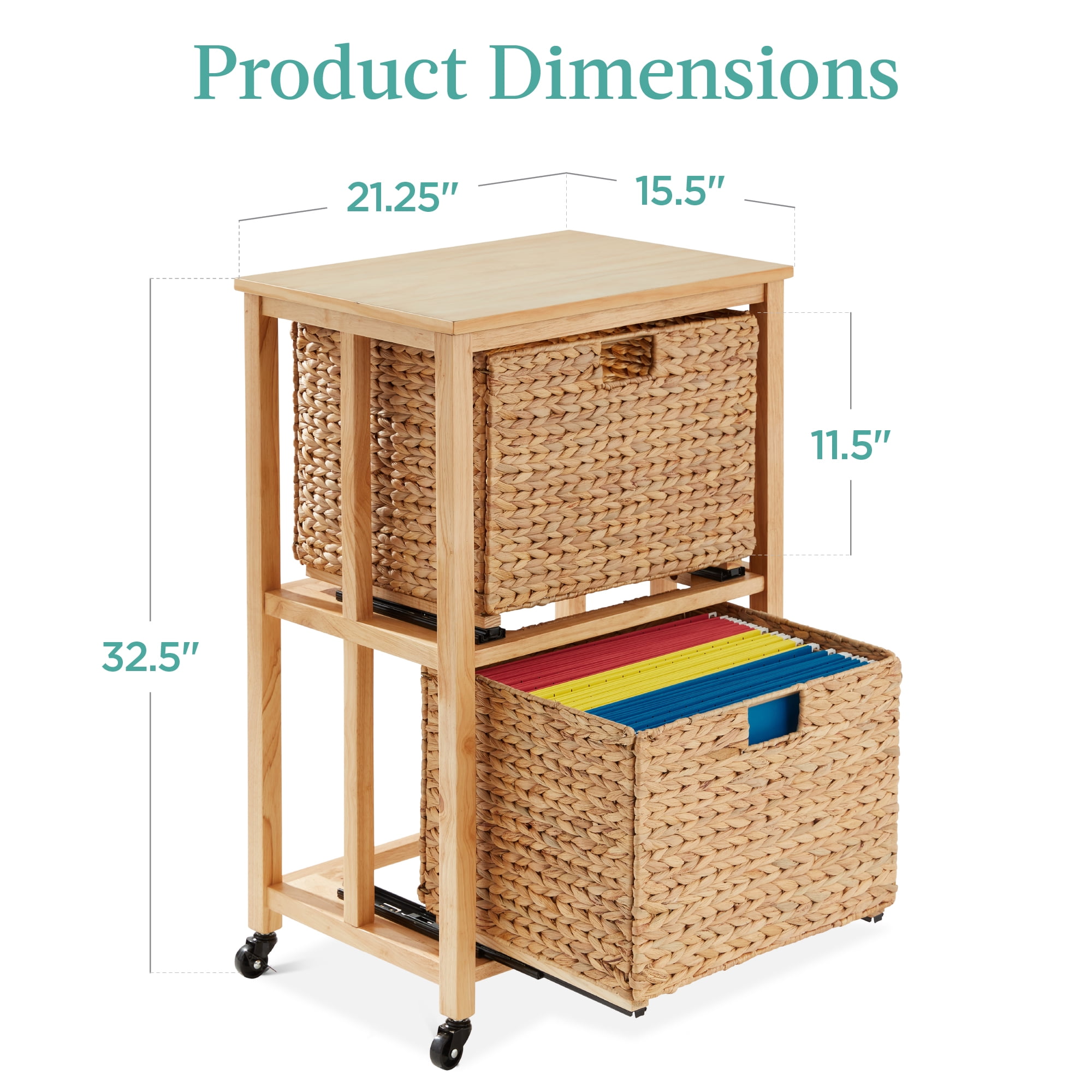 Best Choice Products Vertical Rolling File Cabinet for Home, Office w/ Rubberwood Frame, Locking Caster Wheels - Natural