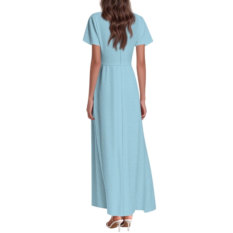 TQWQT Women's Plus Size Spring Dresses Casual Long Sky Blue Dress Short Sleeve V Neck Church Dresses Boho Summer Tiered Dress Sky Blue L TQWQT Women's Plus Size Spring Dresses Casual Long Sky Blue Dress Short Sleeve V Neck Church Dresses Boho Summer Tiered Dress Sky Blue L