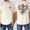 thumbnail image 3 of Camo Cross Hunting Double-Sided T-Shirt – Outdoor Christian Faith Tee with Antler & Fish Graphic, Hunting Streetwear Gift for Men & Women, 3 of 7