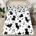 thumbnail image 2 of Manfei Kawaii Cartoon Cat Twin Sheet Sets for Kids, White Black Musical Note Twin Fitted Sheet, Cute Kitten Lover Flat Sheet, Microfiber Bedroom Decor, 3-Piece, 2 of 7