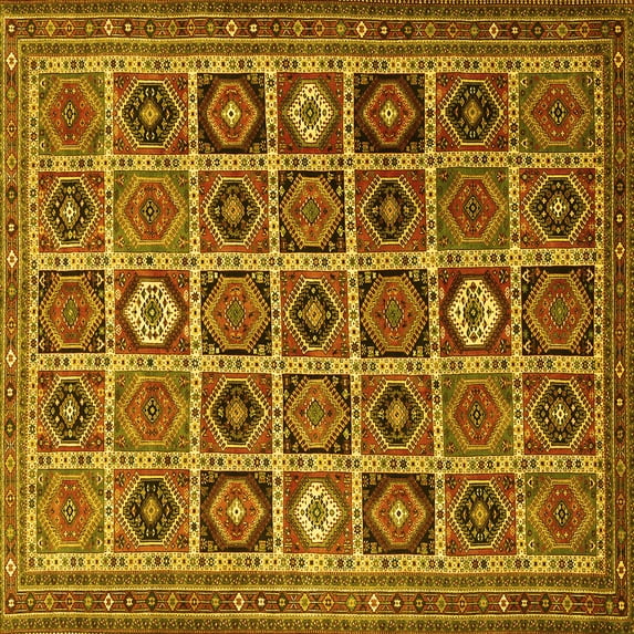 Ahgly Company Machine Washable Indoor Square Persian Yellow Traditional Area Rugs, 6' Square