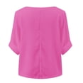 thumbnail image 6 of Womens Tops Shirts Solid Color Casual Crewneck 3/4 Sleeve Linen Crop Plus Sizes Plain Tees Blouses Hot Pink, 6 of 8