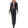 thumbnail image 2 of Chaquetas metálicas brillantes con cremallera para motociclista holográficas INSPIRE CHIC para mujer M negras, 2 of 5