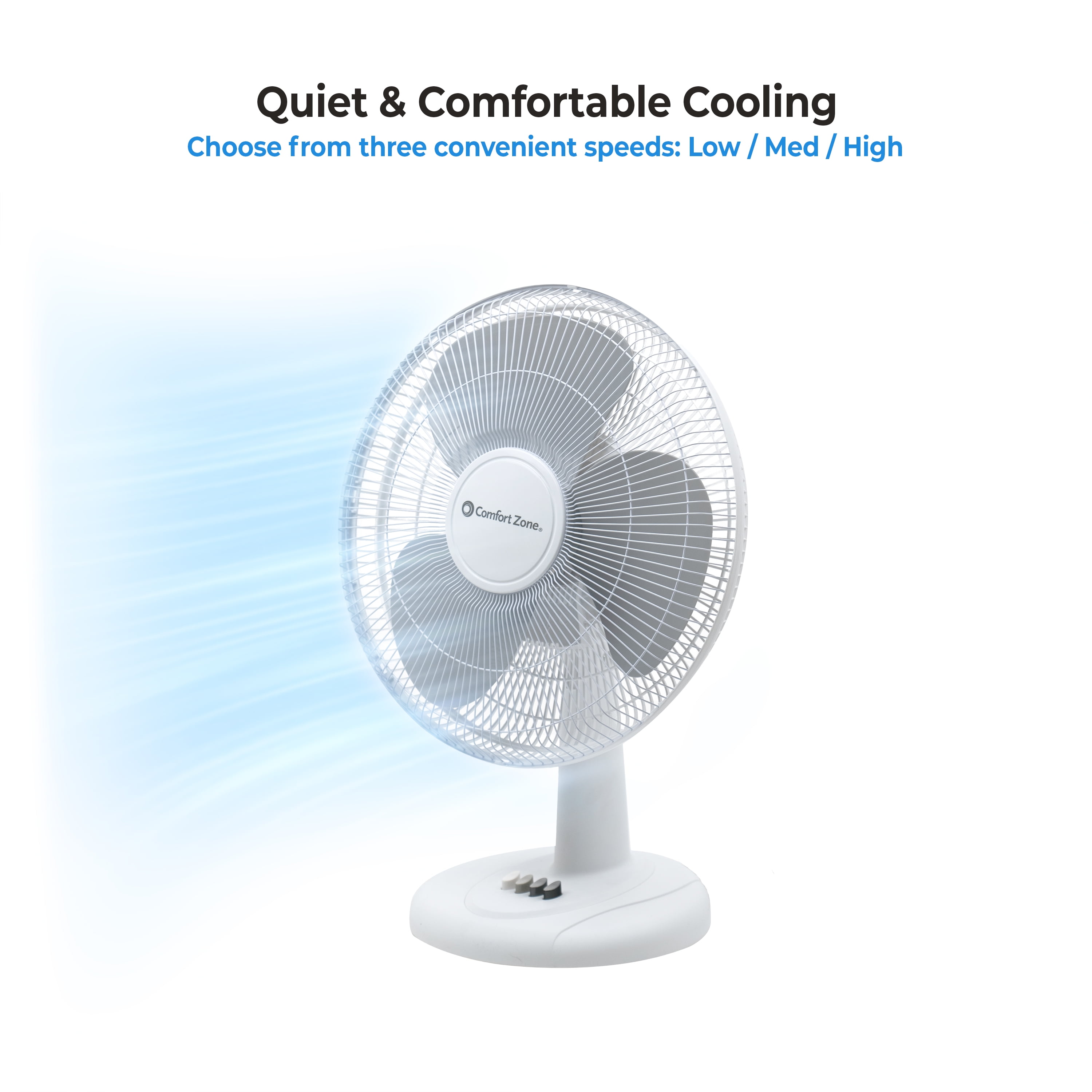 Comfort Zone 16" Oscillating Table Fan with Adjustable Tilt, White