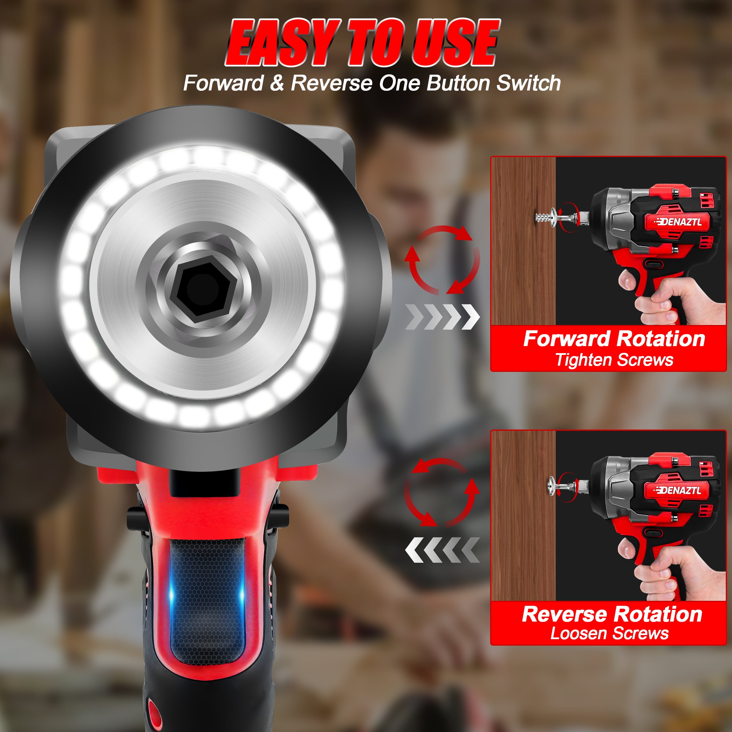 600 N.m Cordless Impact Wrench, 400 Ft-lbs 1/2 inch Electric Impact Gun, High Torque Brushless Impact Wrench w/ 2x 4.0Ah Battery, Fast Charger & 5 Sockets