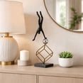 thumbnail image 3 of Sculptural Metal Gymnast on Ball and Cube for Home Decor - Elegant Figurines for Bathroom, Office Desk, and Living Room Decor - Ornaments for Shelf Display and Coffee Table - 19", Black & Gold, 3 of 8