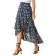 thumbnail image 4 of INSPIRE CHIC Floral Chiffon Skirt for Women's High Waist Ruffle Hem Tiered Skirt M Dark Blue, 4 of 5