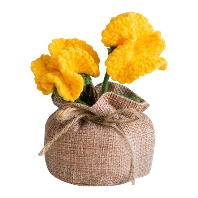 Handmade Knitted Crochet Mini Potted - Boho Style, Soft Yarn, Faux Flower Design, Compact, Lightweight, Suitable for Desk, Bedroom, Balcony & Home Decoration