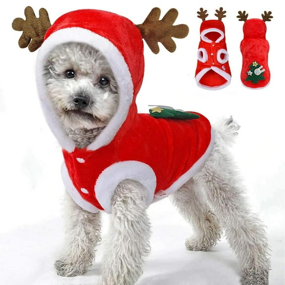 HQREA Puppy Dog Christmas Costume Outfit Pet Hooded Jacket Small Medium Dogs Clothing for Holiday
