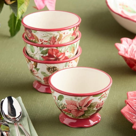 Winter Blooms Assorted Colors Ceramic Ice Cream Bowls 24 fl. oz. 5.25 in. x 3 in. (Set of 4)